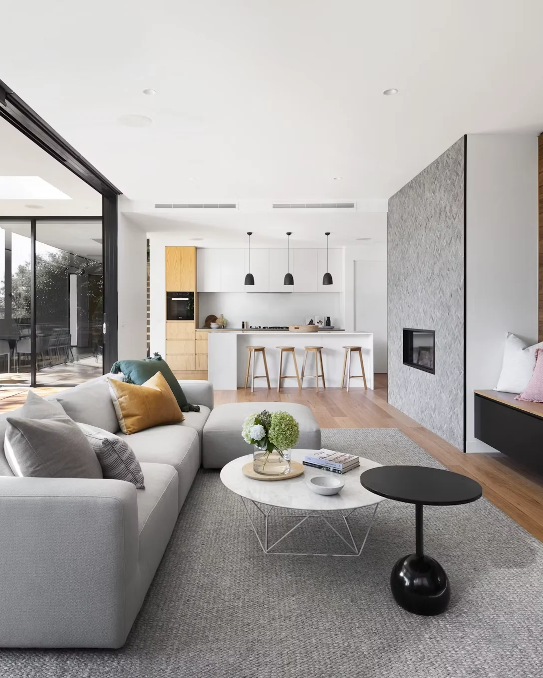 An open-plan living space in a contemporary UAE home